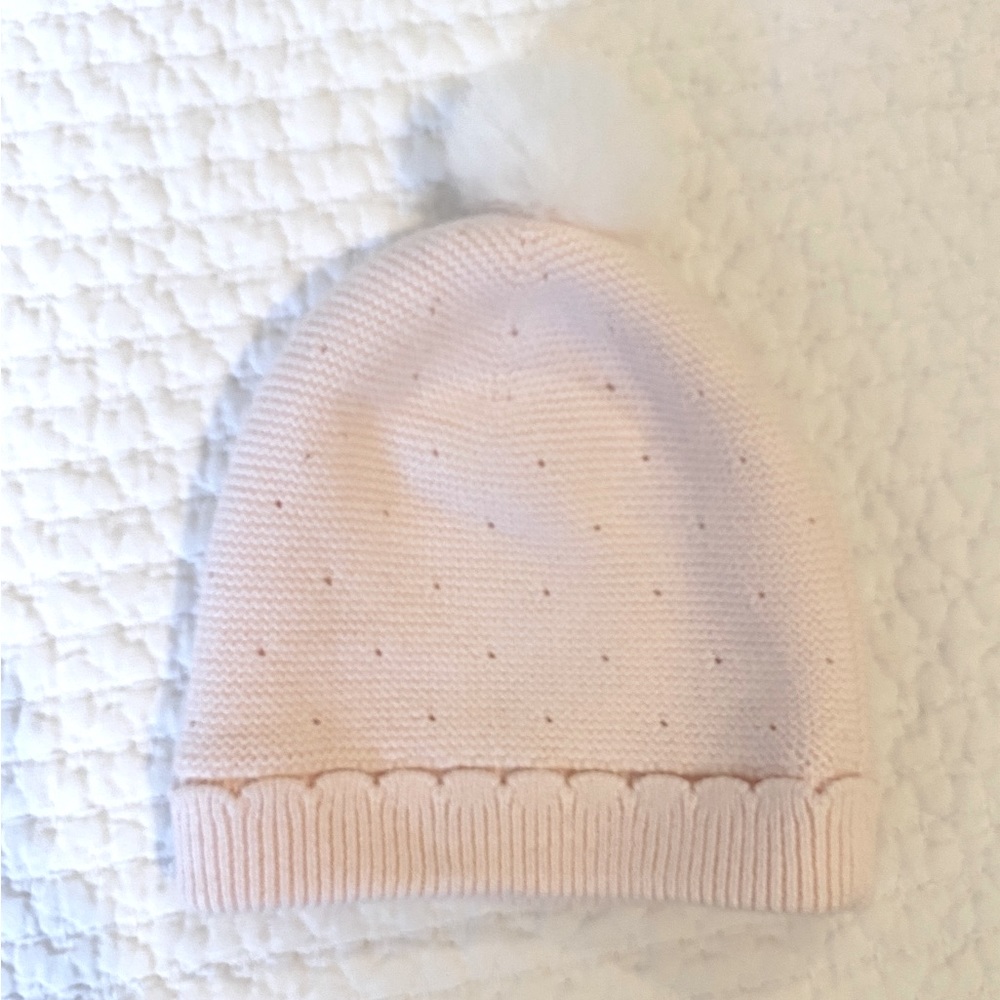 NWOT Jacadi Paris Baby Girl Winter Hat, Cotton/Cashmere, Pale Pink, 3-6mo (18in)